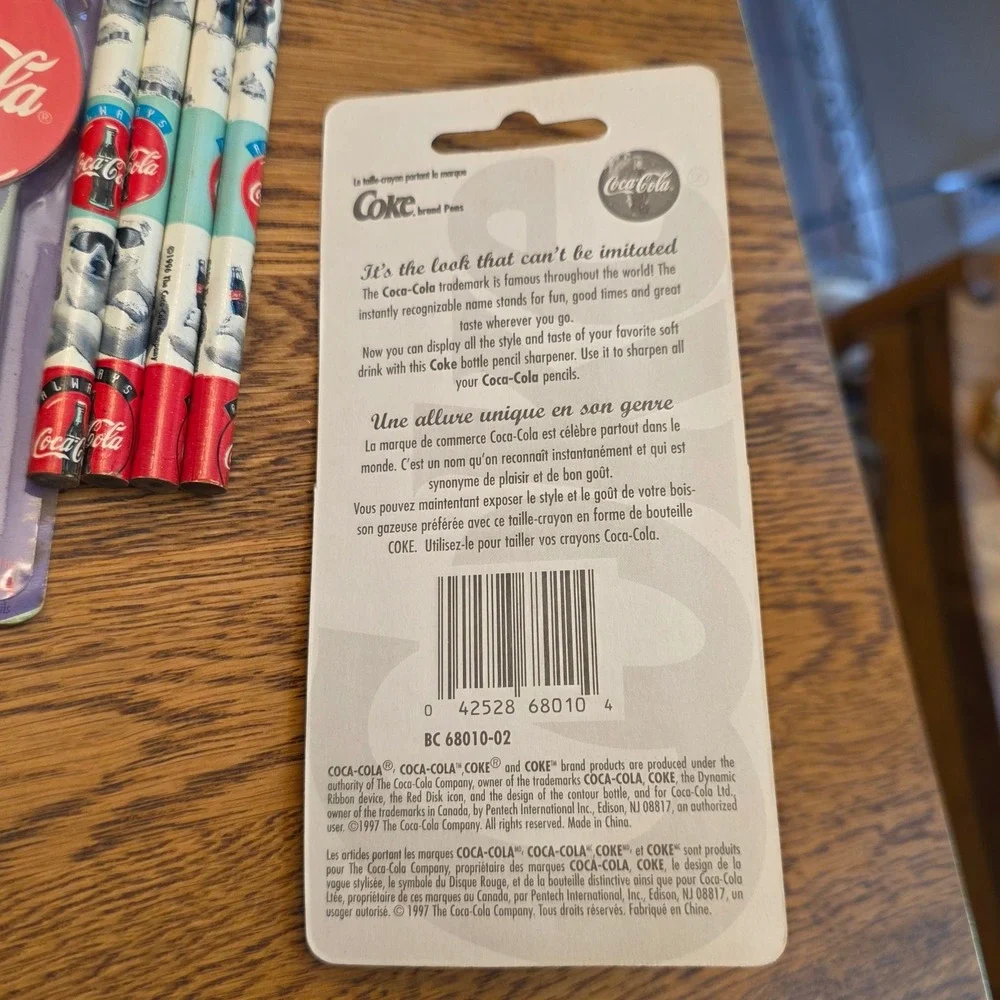 Vintage Coca-Cola Pencil Sharpener & Pentech Pencils Set 1990s Polar Bear Coke